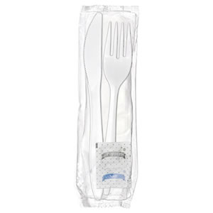 5KP203W02 White Medium Weight
Polypropylene Fork, Knife,
Napkin, Salt &amp; Pepper Cutlery
Kits - 250
