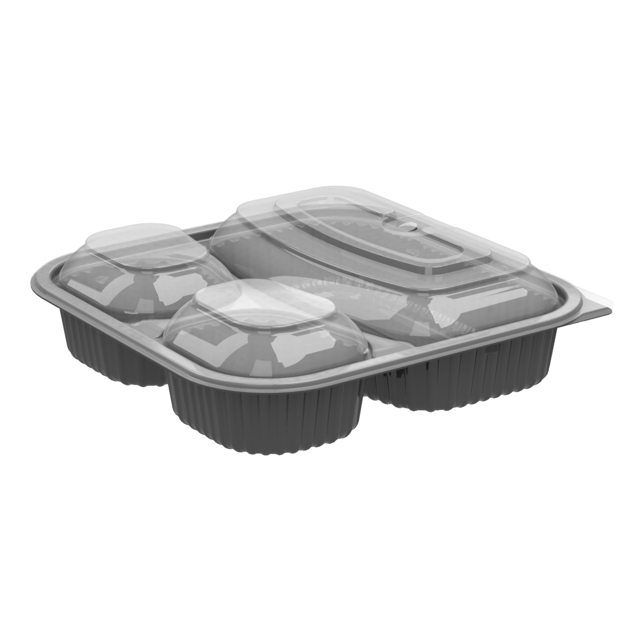 4118523 CDS8533 Culinary
Squares Combo Microwaveable
Black 3 Comp. Containers with
Clear Lids - 150