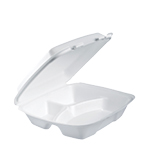 90HTPF3VR White 3-Comp. Vented 
Foam Hinged Container w/
Perforated Lid - 200(2/100)